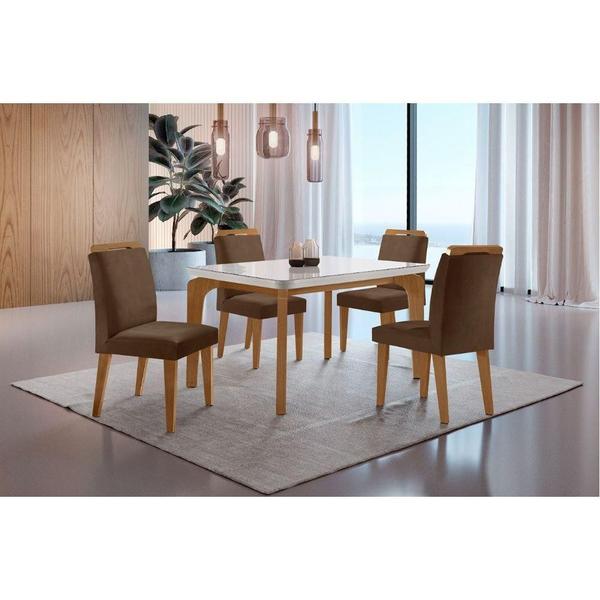 Imagem de Conjunto Mesa Liz 120cm Com Vidro 4 Cadeiras Off White