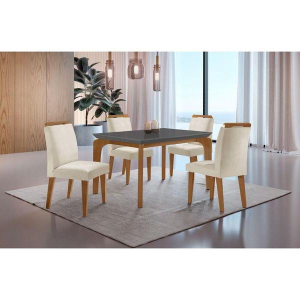 Imagem de Conjunto Mesa Liz 120cm Mdf Com 4 Cadeiras Athenas Creme