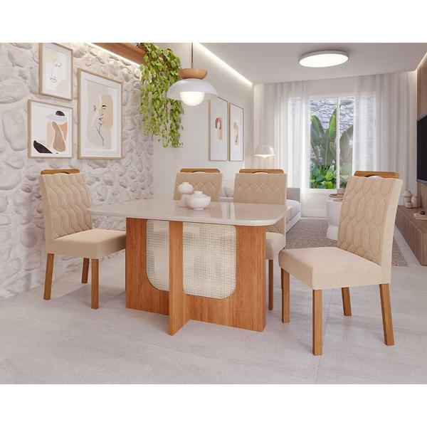 Imagem de Conjunto Mesa Louise 1,30 com 4 Cadeiras Paola Wood Cinamomo/Off/Mad/Nude