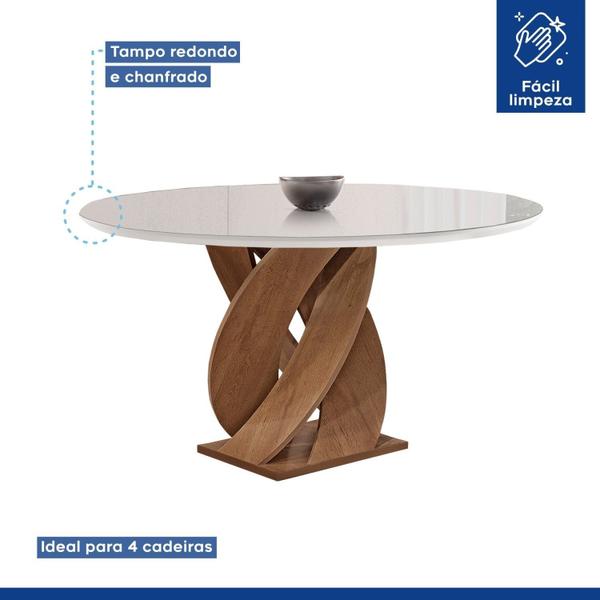 Imagem de Conjunto Mesa Luna 100cm com 4 Cadeiras Canela Tampo Redondo Plus com Vidro