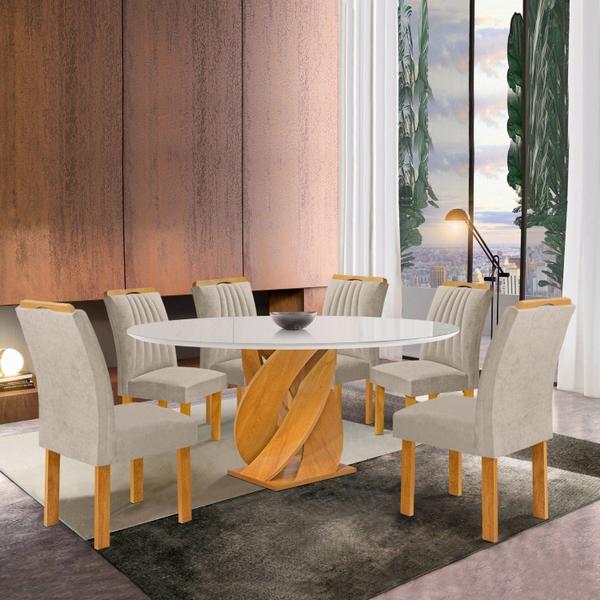 Imagem de Conjunto Mesa Luna 120cm com 6 Cadeiras Arizona Tampo Redondo Plus com Vidro