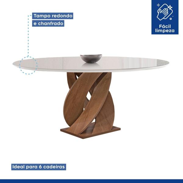 Imagem de Conjunto Mesa Luna 120cm com 6 Cadeiras Canela Tampo Redondo Plus com Vidro