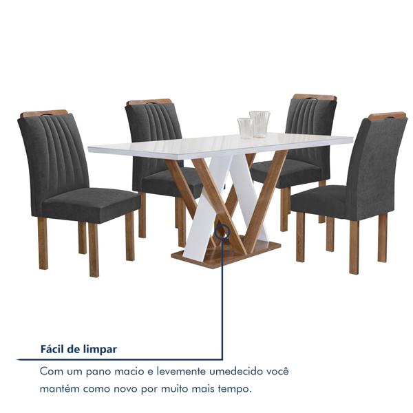 Imagem de Conjunto Mesa Manuela 120cm com 4 Cadeiras Arizona Tampo Dakota Plus com Vidro Yescasa