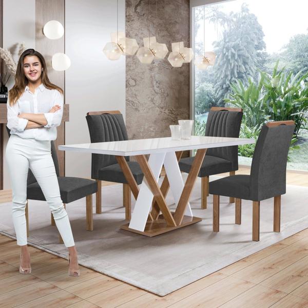 Imagem de Conjunto Mesa Manuela 120cm com 4 Cadeiras Arizona Tampo Dakota Plus com Vidro Yescasa