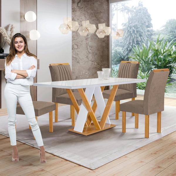 Imagem de Conjunto Mesa Manuela 120cm com 4 Cadeiras Arizona Tampo Dakota Plus com Vidro Yescasa