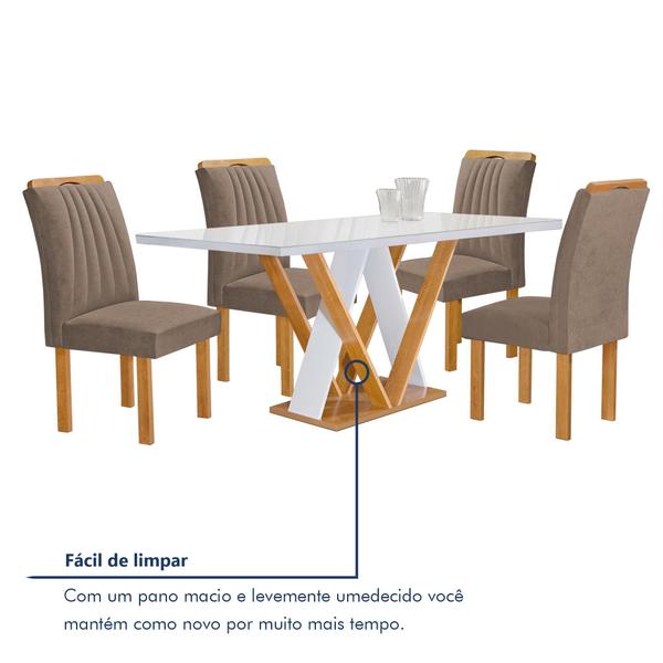 Imagem de Conjunto Mesa Manuela 120cm com 4 Cadeiras Arizona Tampo Dakota Plus com Vidro Yescasa