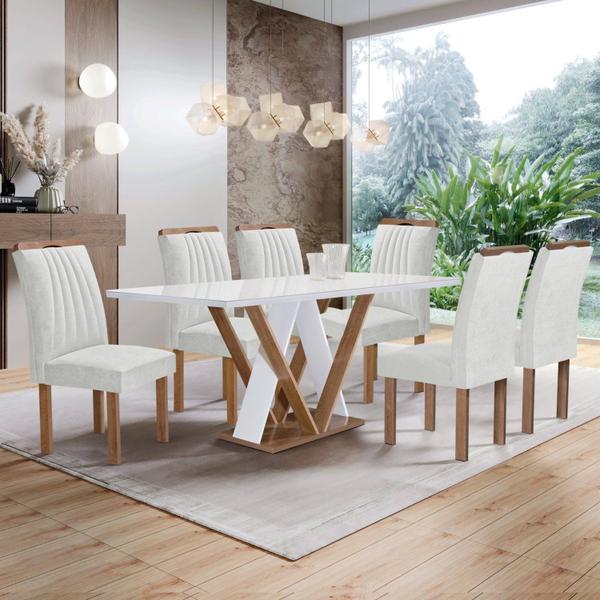 Imagem de Conjunto Mesa Manuela 160cm com 6 Cadeiras Arizona Tampo Dakota Plus com Vidro Yescasa