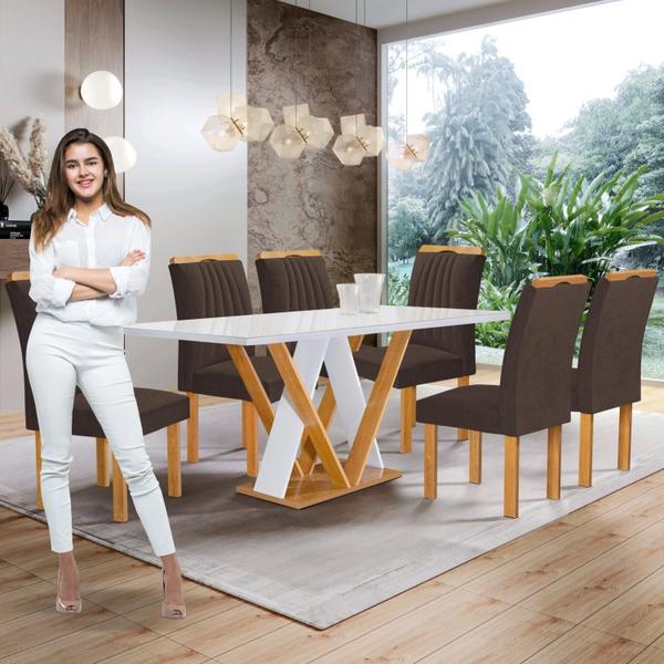 Imagem de Conjunto Mesa Manuela 160cm com 6 Cadeiras Arizona Tampo Dakota Plus com Vidro Yescasa