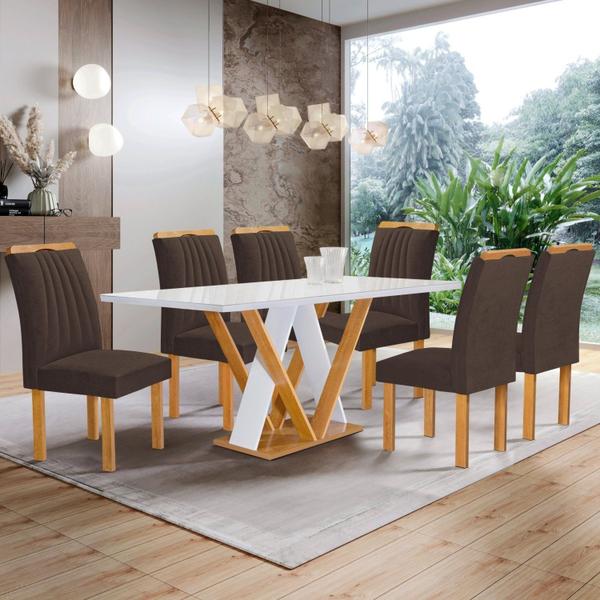 Imagem de Conjunto Mesa Manuela 160cm com 6 Cadeiras Arizona Tampo Dakota Plus com Vidro Yescasa