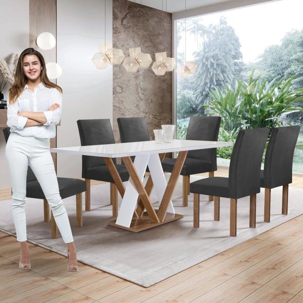 Imagem de Conjunto Mesa Manuela 160cm com 6 Cadeiras Canela Tampo Dakota Plus com Vidro Yescasa