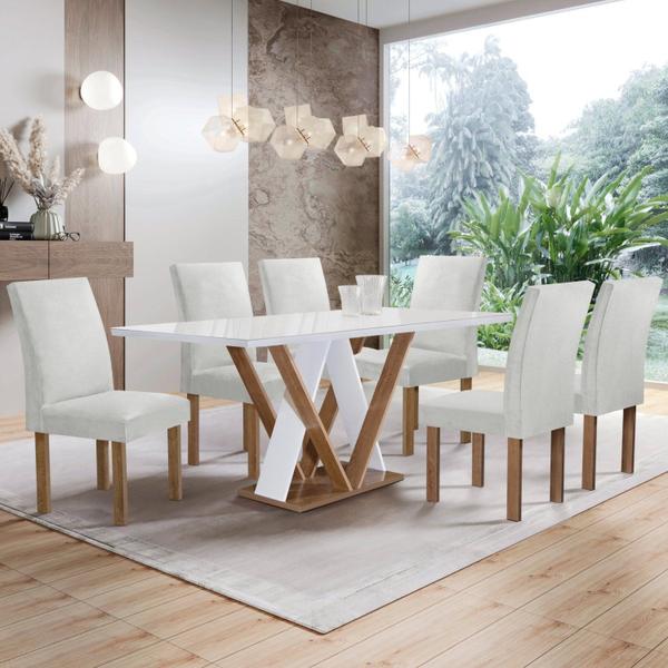 Imagem de Conjunto Mesa Manuela 160cm com 6 Cadeiras Canela Tampo Dakota Plus com Vidro Yescasa