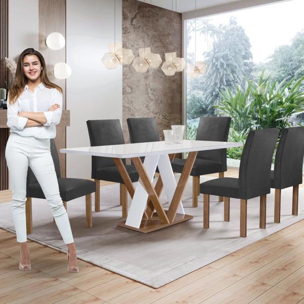 Imagem de Conjunto Mesa Manuela 160cm com 6 Cadeiras Canela Tampo Dakota Plus com Vidro Yescasa