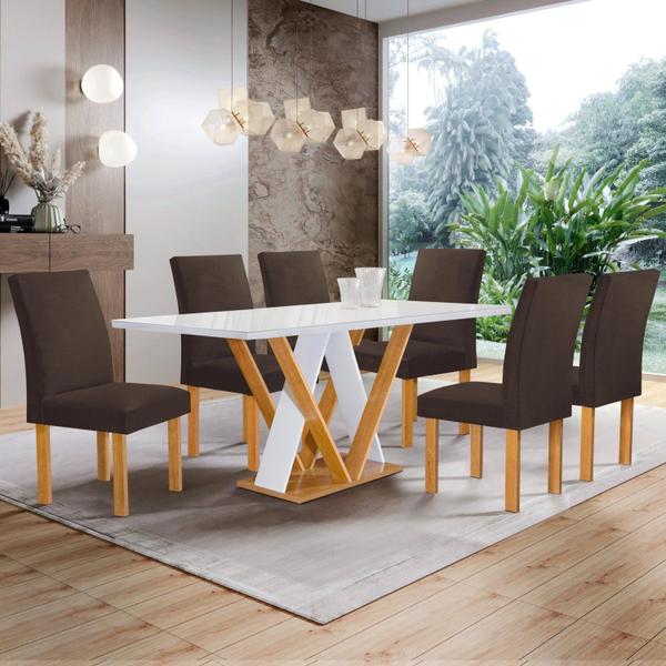 Imagem de Conjunto Mesa Manuela 160cm com 6 Cadeiras Canela Tampo Dakota Plus com Vidro Yescasa