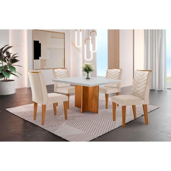 Imagem de Conjunto Mesa Olímpia 90cm Tampo Mdf 4 Cadeiras Creme