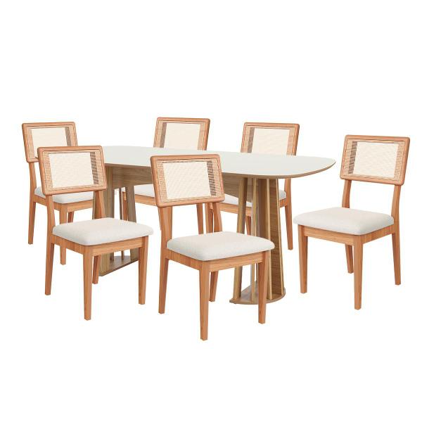 Imagem de Conjunto Mesa Oval 6 Cadeiras de Jantar Tela no Enconto 100% MDF Off White Dalla Costa