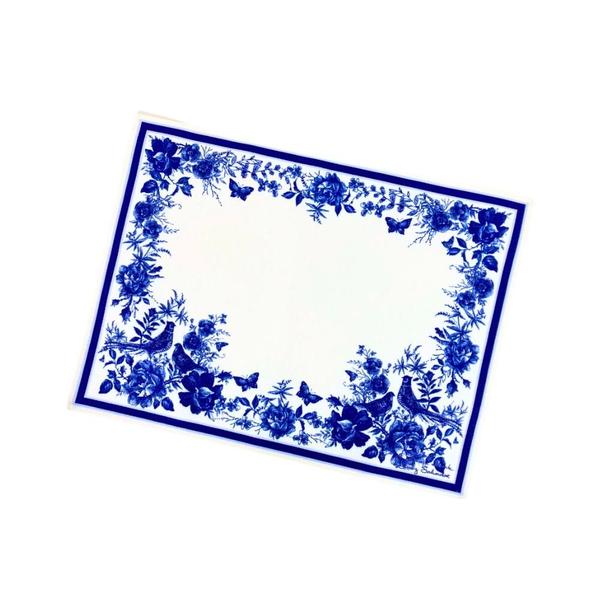 Imagem de Conjunto mesa posta americano e sousplat floral pavão azul bordas