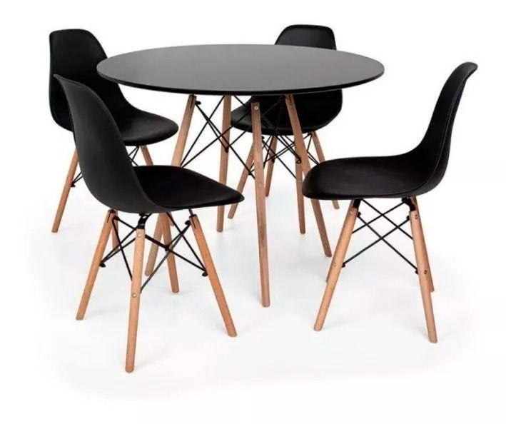 Imagem de Conjunto Mesa Preta Eiffel70cm + 4 Cadeiras Eames Preta Design Moderno