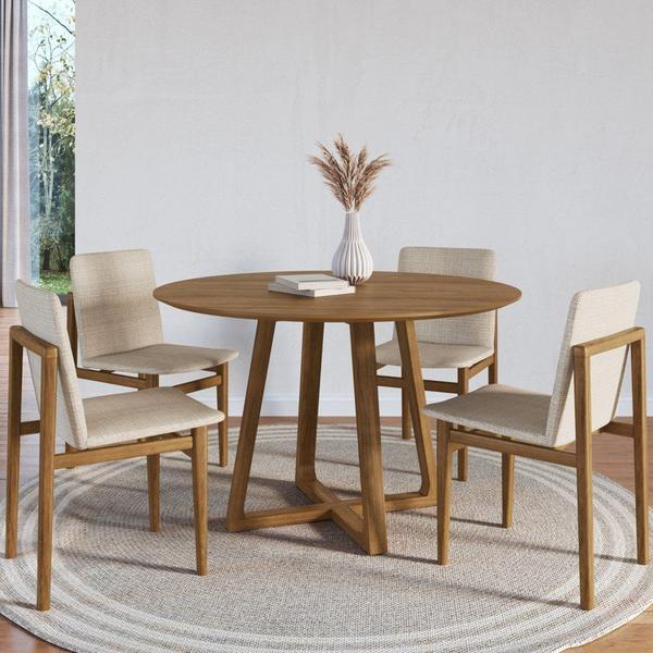 Imagem de Conjunto Mesa Redonda com 4 Cadeiras Madeira Maciça Tampo Laminado Sala de Jantar 120x120 Noruega Yescasa