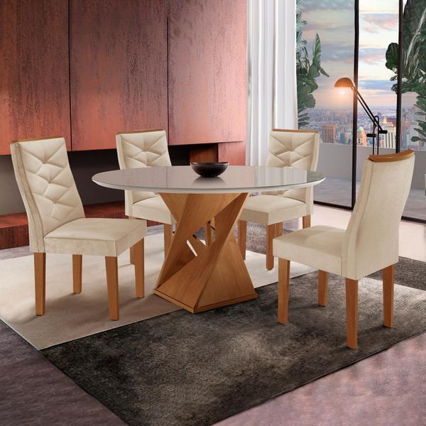 Conjunto Mesa Redonda com Vidro e 4 Cadeiras Tampo Barcelona Yescasa Conjunto Mesa Redonda com Vidro e 4 Cadeiras Tampo Barcelona Yescasa