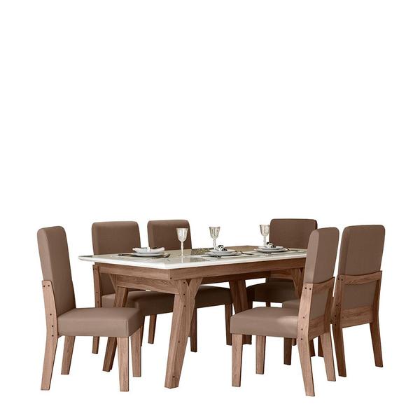 Imagem de Conjunto Mesa Sala de Jantar 6 Cadeiras 1,56m Dubai Amêndoa