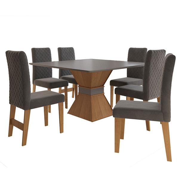 Imagem de Conjunto Mesa Sala De Jantar Monaco 6 Cadeiras Quadrada 136X136 Cedro/Cinza