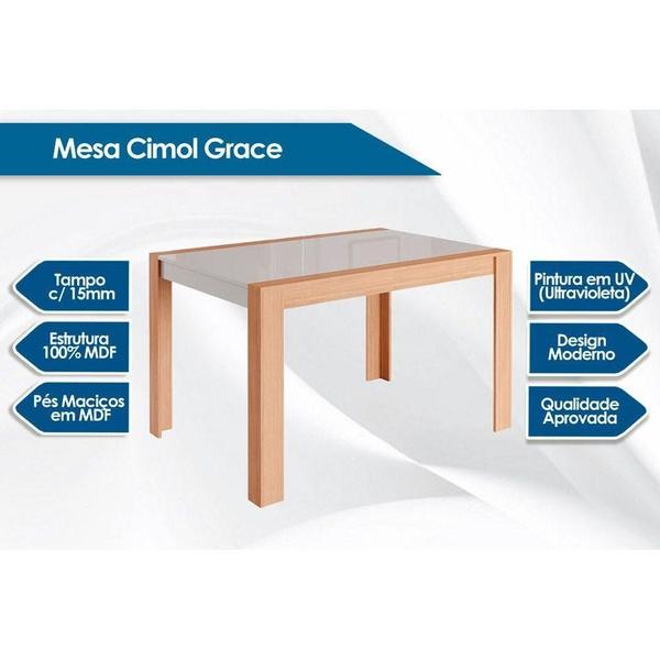 Imagem de Conjunto: Mesa Sala Jantar Grace c/ Tampo Madeirado 90cm + 4 Bancos Kim Cinza/Nature - Cimol