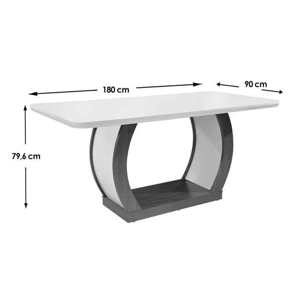 Imagem de Conjunto: Mesa Sala Jantar Jade c/ Tampo Madeirado c/ Vidro Canto Curvo 180cm + 6 Cadeiras Jade Imbuia/Linho Bege - Rufato