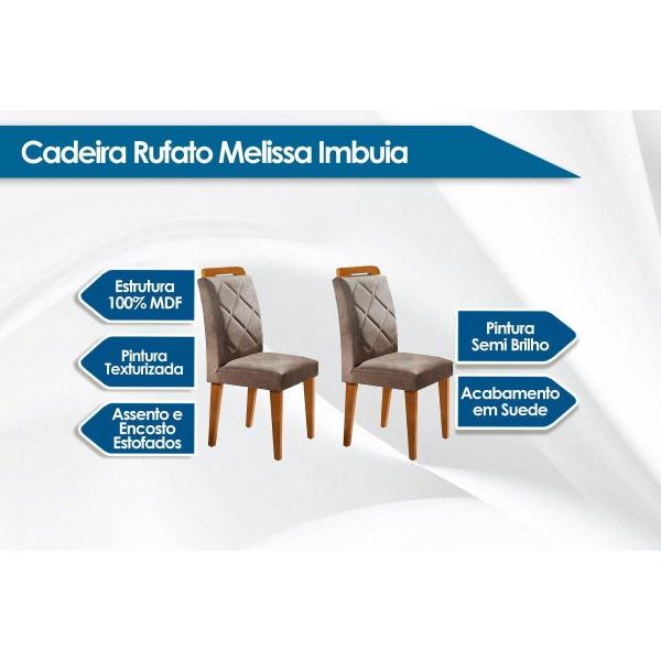 Imagem de Conjunto: Mesa Sala Jantar Londrina Tampo Madeirado c/ Vidro 180cm + 6 Cadeiras Melissa Imbuia/Bege - Rufato