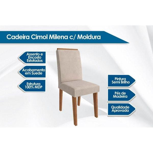 Imagem de Conjunto: Mesa Sala Jantar Maitê Tampo Madeirado c/ Vidro 160cm Canto Curvo + 6 Cadeiras Milena Savana/OW/Pluma - Cimol