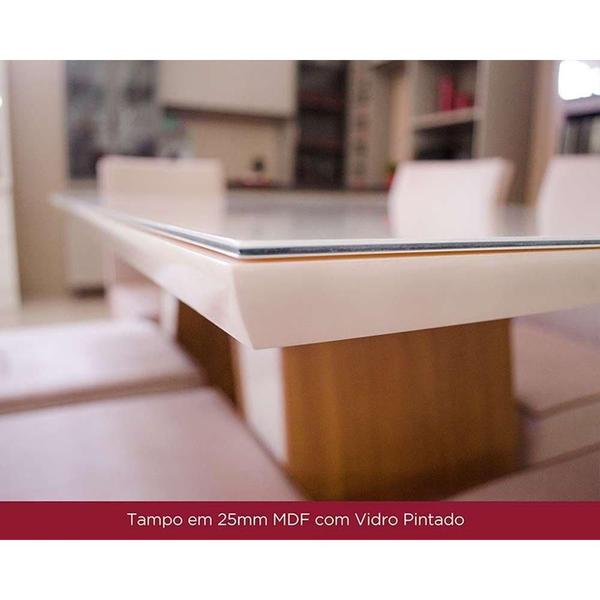 Imagem de Conjunto: Mesa Sala Jantar Sala  Henn Epic Tampo MDF c/ Vidro 160cm + 6 Cadeiras Vita Nature/Veludo Light Linho - Henn