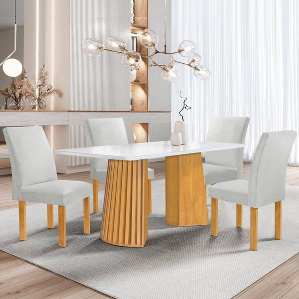 Imagem de Conjunto Mesa Stella Ripada 120cm com 4 Cadeiras Canela Tampo Smart Plus com Vidro