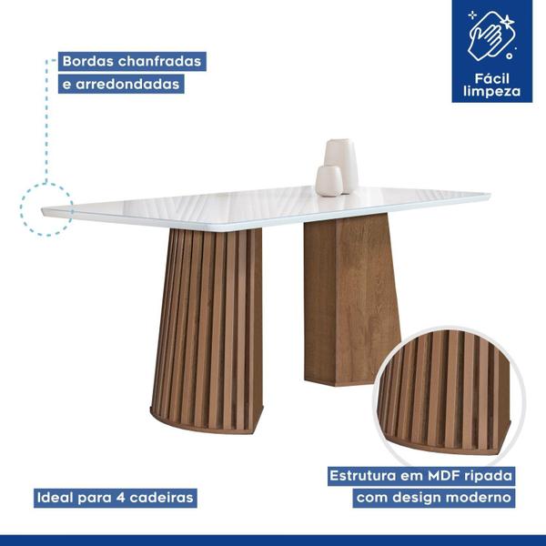 Imagem de Conjunto Mesa Stella Ripada 120cm com 4 Cadeiras Stella Tampo Smart Plus com Vidro