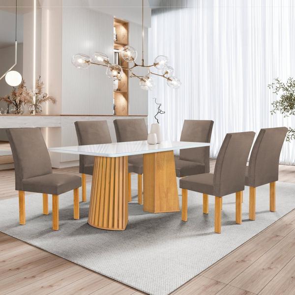 Imagem de Conjunto Mesa Stella Ripada 170cm com 6 Cadeiras Canela Tampo Smart Plus com Vidro