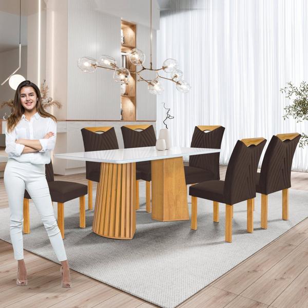 Imagem de Conjunto Mesa Stella Ripada 170cm com 6 Cadeiras Stella Tampo Smart Plus com Vidro