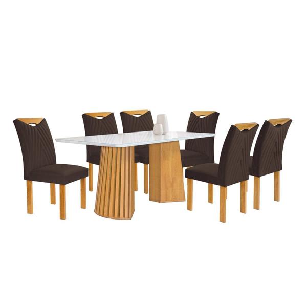 Imagem de Conjunto Mesa Stella Ripada 170cm com 6 Cadeiras Stella Tampo Smart Plus com Vidro