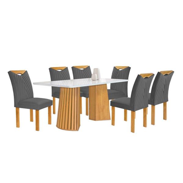 Imagem de Conjunto Mesa Stella Ripada 170cm com 6 Cadeiras Stella Tampo Smart Plus com Vidro