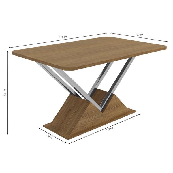 Imagem de Conjunto Mesa Tamisa 6 Cadeiras Zaria Cromado/Nogueira/Cinza