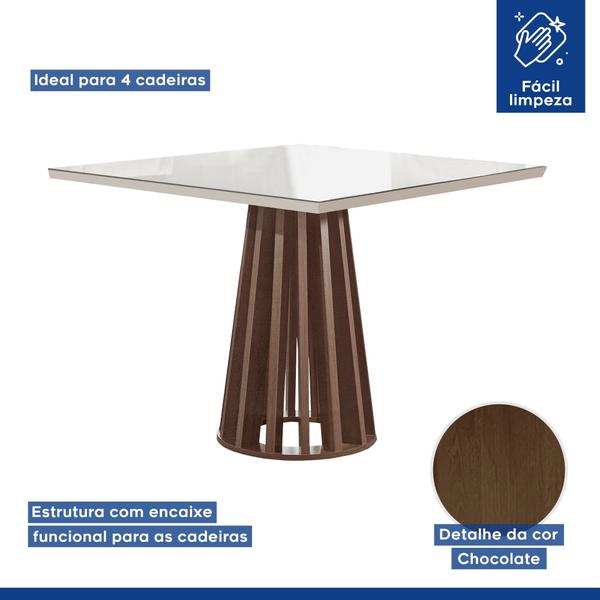 Imagem de Conjunto Mesa Tampo Slim Plus Vidro Kansas 100cmx100cm 4 Cadeiras Arthus