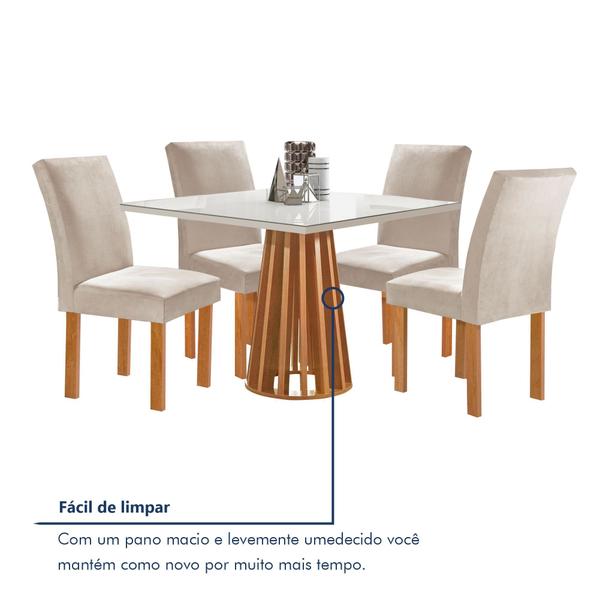 Imagem de Conjunto Mesa Tampo Slim Plus Vidro Kansas 100cmx100cm 4 Cadeiras Canela