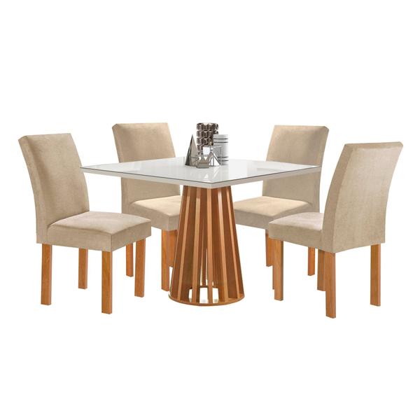 Imagem de Conjunto Mesa Tampo Slim Plus Vidro Kansas 100cmx100cm 4 Cadeiras Canela