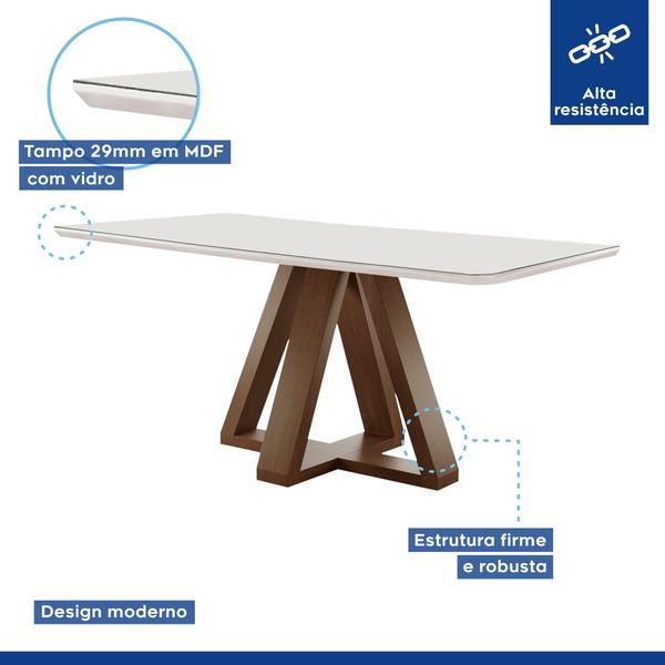 Imagem de Conjunto Mesa Tampo Smart Plus Vidro Kyra 170cmx90cm 6 cadeiras Arizona