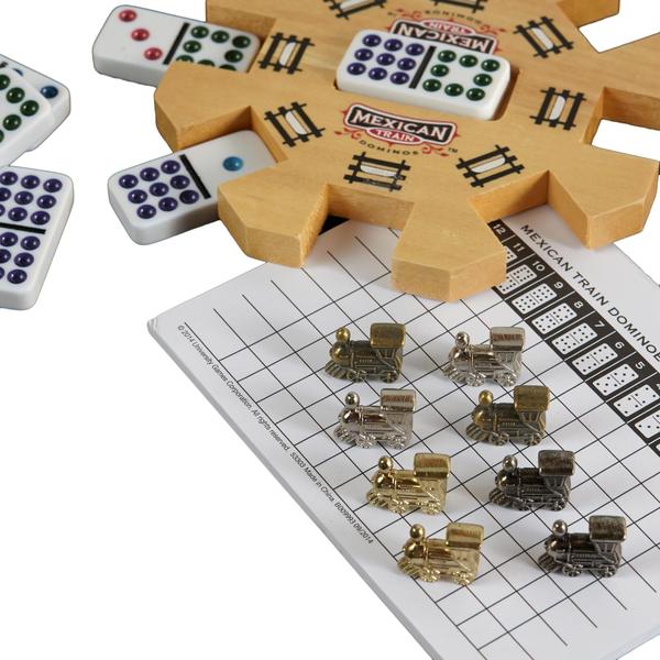 Conjunto Mexican Train Domino Set Front Porch Classics Wood Box Imagem de Conjunto Mexican Train Domino Set Front Porch Classics Wood Box