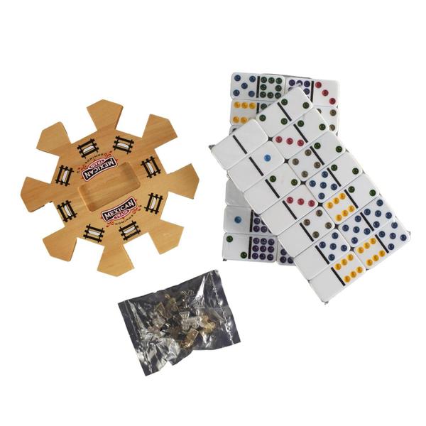 Conjunto Mexican Train Domino Set Front Porch Classics Wood Box Imagem de Conjunto Mexican Train Domino Set Front Porch Classics Wood Box