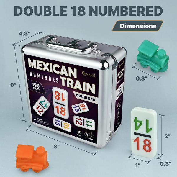 Imagem de Conjunto Mexican Train Dominoes Queensell Double 18 com estojo