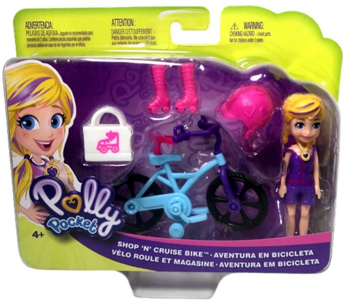 Imagem de Conjunto Mini Boneca Colecionável Menina Loira Polly Pocket - Aventura Em Bicicleta - Veículo E Acessórios - Mattel