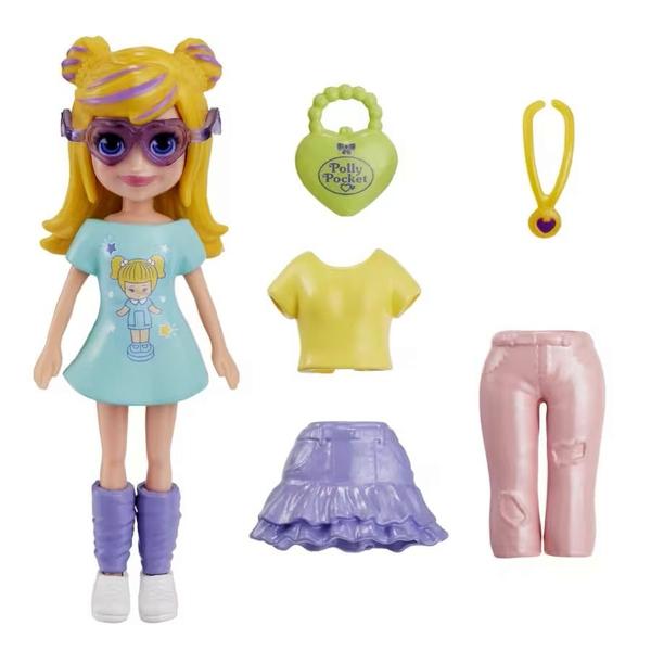 Imagem de Conjunto Mini Boneca Colecionável Menina Loira Polly Pocket  Pacote Pequeno Fashion De Moda  Acompanha Acessórios E Roupas Roupinhas  Mattel