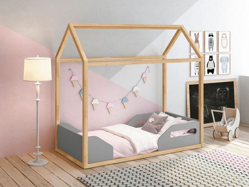 Imagem de Conjunto Mini Cama Montessoriana e Mesa Zoe Infantil com Regulagem de Altura Cinza Fosco / Madeira Pinus - Reller