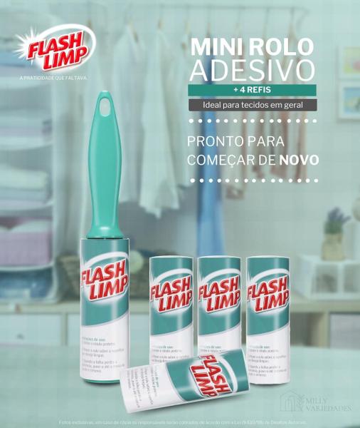 Imagem de Conjunto Mini Rolo Adesivo Com 4 Refis Extras Flash Limp