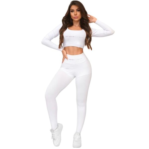 Imagem de Conjunto Minimo Basic Lets Gym Feminino Legging e Top Manga Longa Fitness Moderno Academia