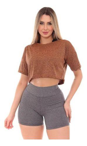 Imagem de Conjunto Moda Academia Camiseta Cropped E Short Curto Suplex